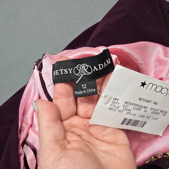 Betsy Adam Purple Formal Maxi Dress Beaded Sleeveless Padded Zip Women's Size 12 - Picture 4 of 15